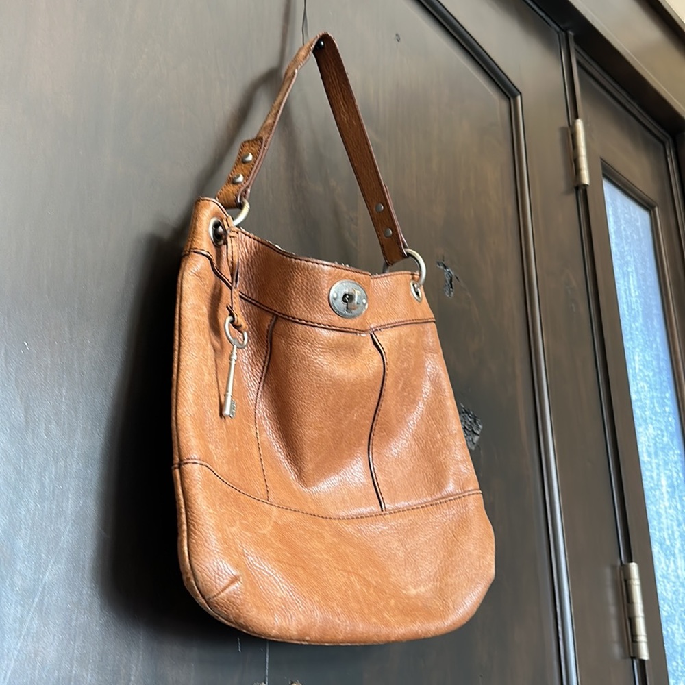 Fossil Brown Leather Bag 13” x 12” - Picture 3 of 11
